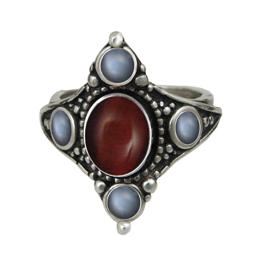 Sterling Silver Renaissance Queen's Ring With Red Tiger Eye Size 10
